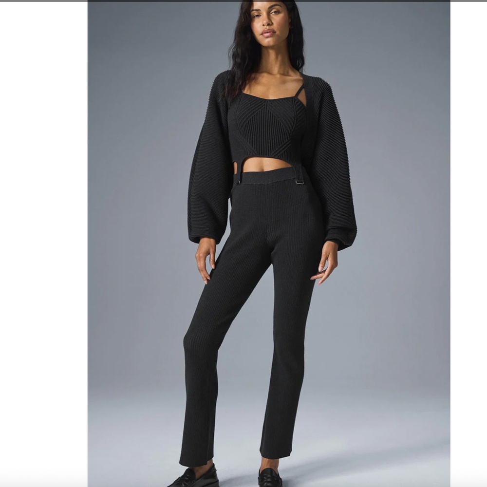(#7) Denim Knit Hgh-Wst Flare Pant & Sleeveless Full Zip Top - Black/Anthracite
